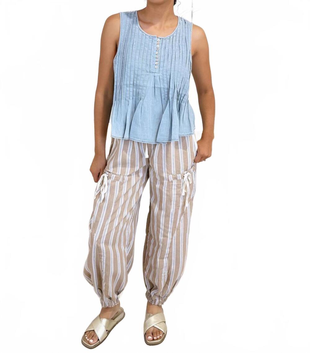NEW EE:SOME pleated sleeveless blouse in chambray